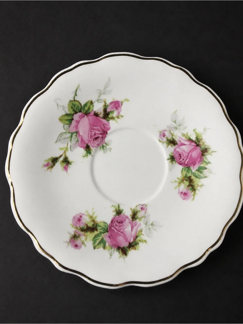 Vintage Pink Rose Tea Cups & Saucers 5 Piece Set Gold Trim Unmarked